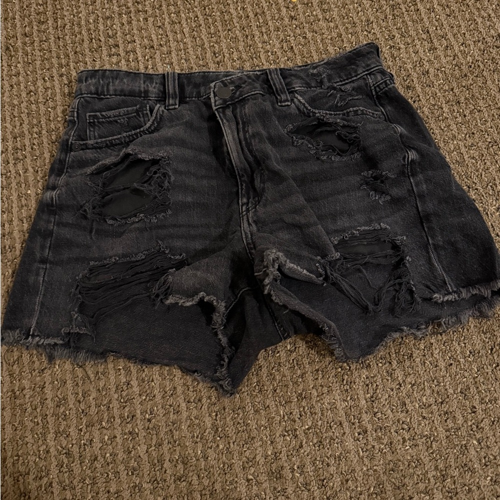American Eagle Black Distressed Jean Shorts